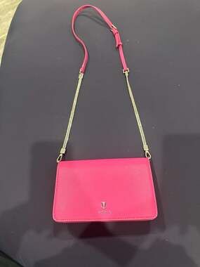 Susen Hot Pink Faux Leather Crossbody Bag with Chain Strap Detail